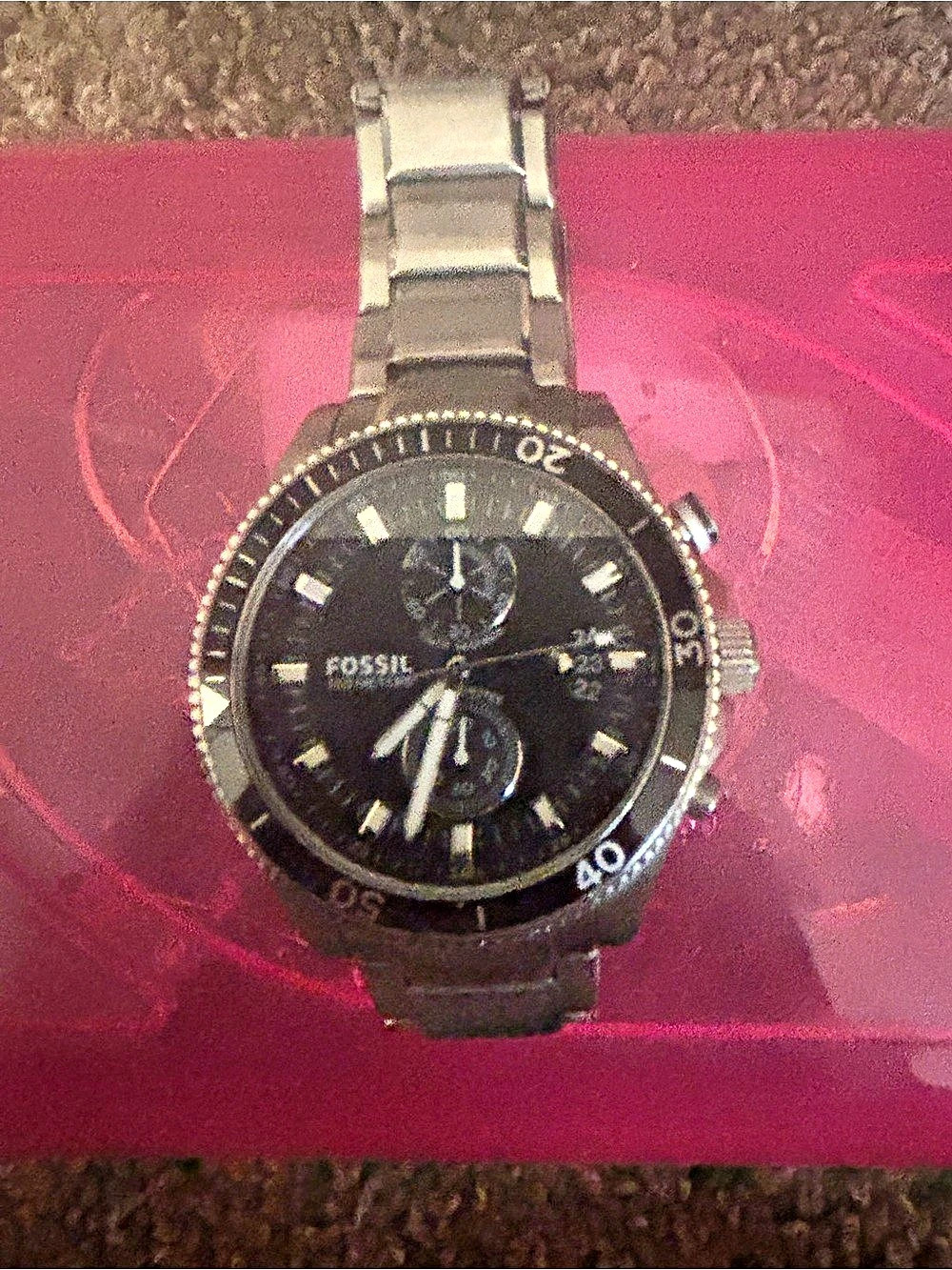 Fossil Chronograph Watch Silver & Black